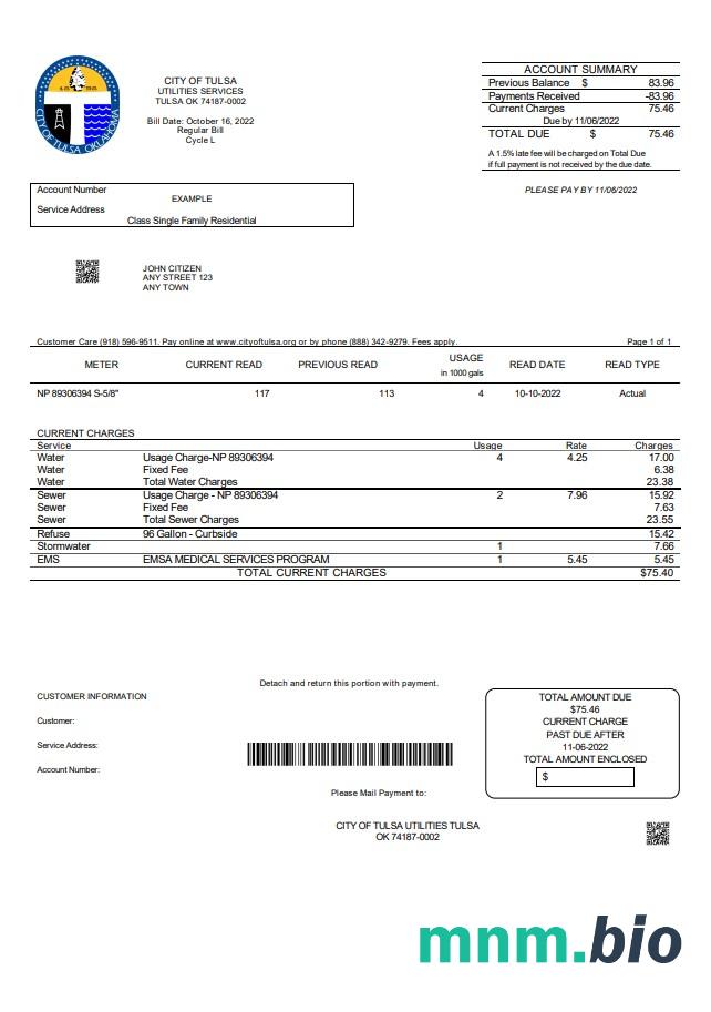 USA Oklahoma City of Tulsa szablon rachunku za media w formacie Word i PDF